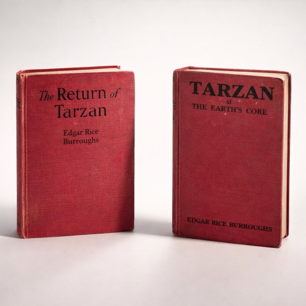 STUNNING VINTAGE COLLECTOR TARZAN BOOKS FOR LIBRARY OR DISPLAY RED/BURGUNDY‎